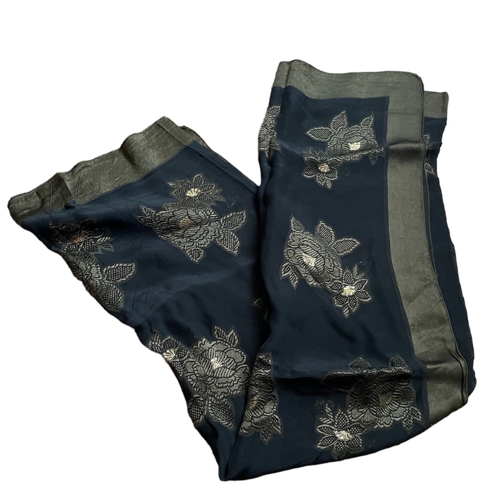 Floral Black Green Gold Square Fashion Mesh Sheer Scarf
